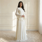 Women's Maxi Dress with Ruffle Detail and Flared Sleeves - White