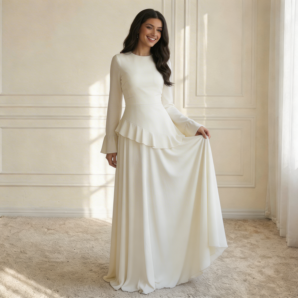 Women's Maxi Dress with Ruffle Detail and Flared Sleeves - 9