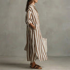 Women's Striped Maxi Dress Relaxed Fit with Collar and Long Sleeves - 5