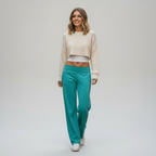 Women's Wide Leg Trousers with High Elastic Waistband - 5