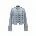 Women's Military Style Denim Jacket with Decorative Buttons - Light Blue