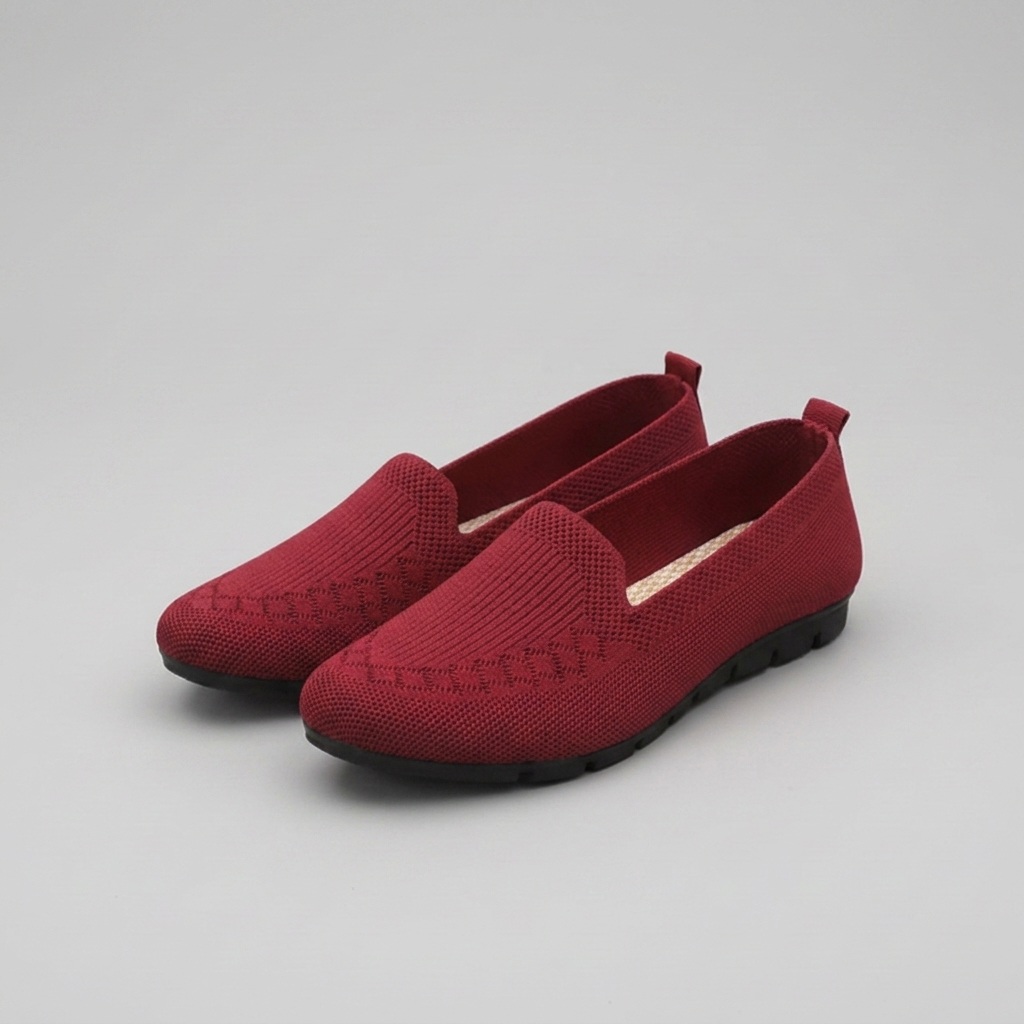 Women's Slip-On Loafers Knit Flat Orthopedic Shoes - Red