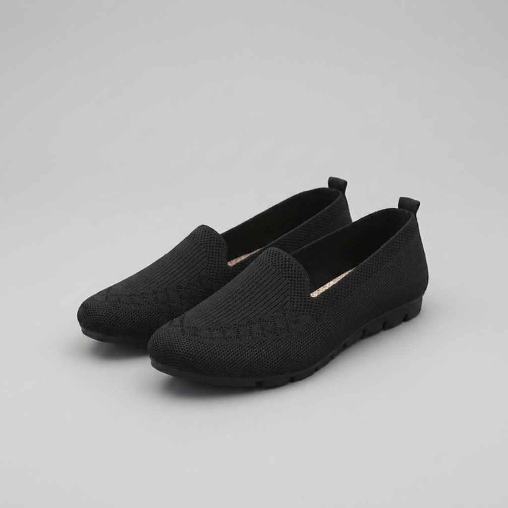 Women's Slip-On Loafers Knit Flat Orthopedic Shoes - Black