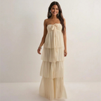 Women's Strapless Maxi Dress with Tiered Skirt and Bow Detail - 2
