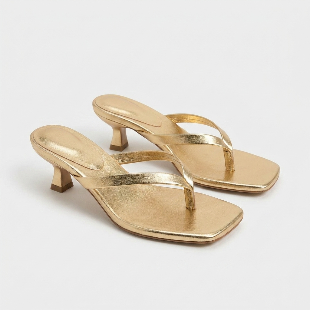 Women's Kitten Heel Sandals with Slim Straps - 6
