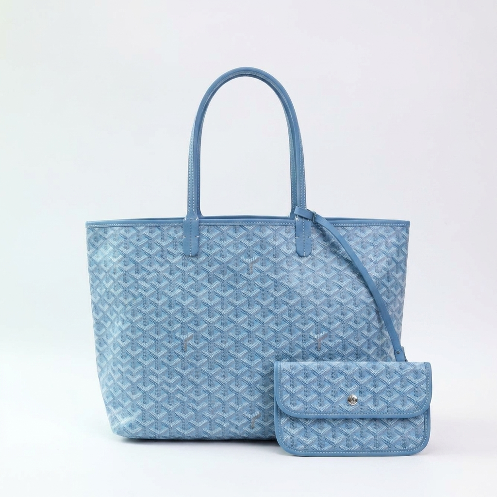 Women's Tote Bag with Matching Pouch - Light Blue (Medium)
