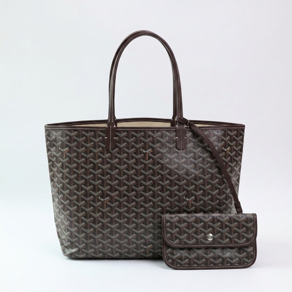 Women's Tote Bag with Matching Pouch - Dark Brown (Medium)