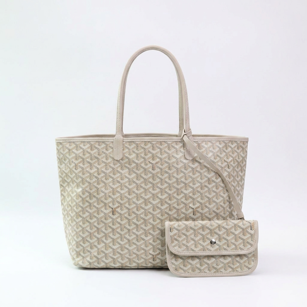 Women's Tote Bag with Matching Pouch - Cream (Medium)