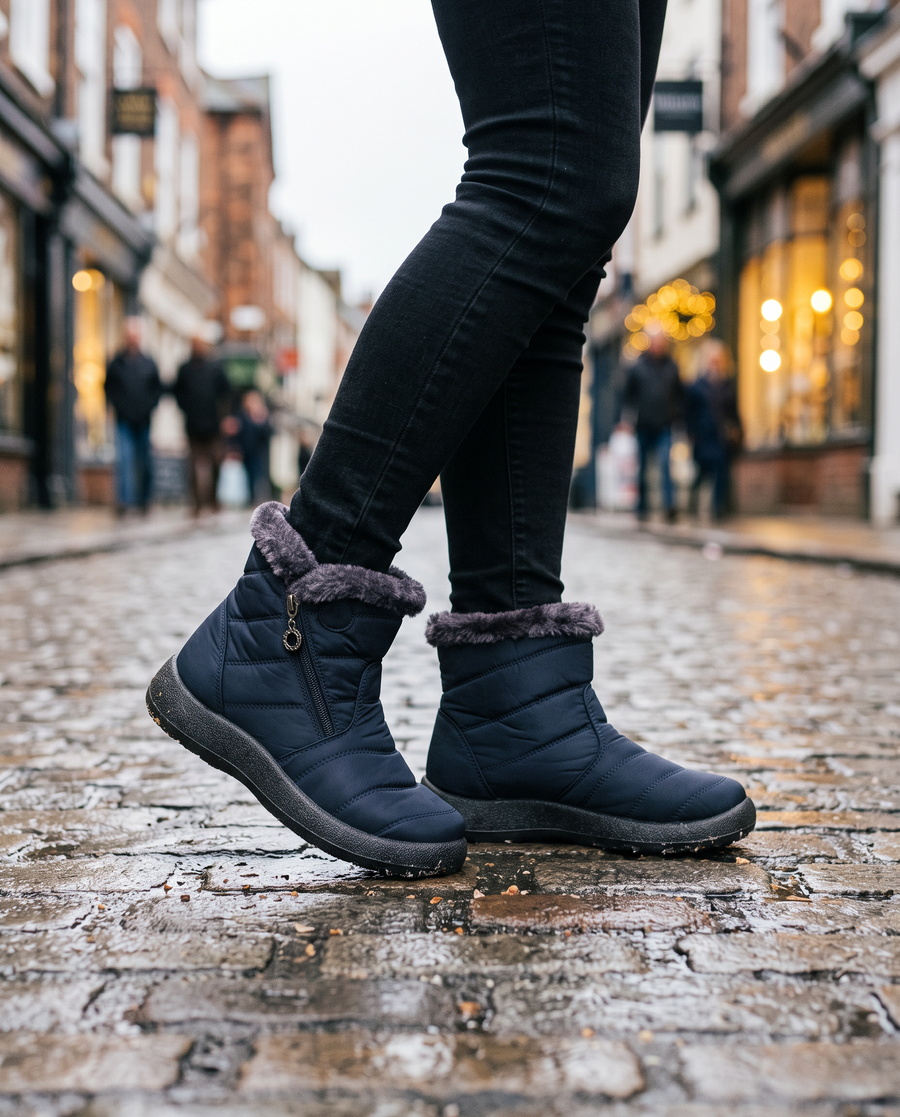 Women's Quilted Faux Fur Cuff Ankle Snow Boots with Side Zip