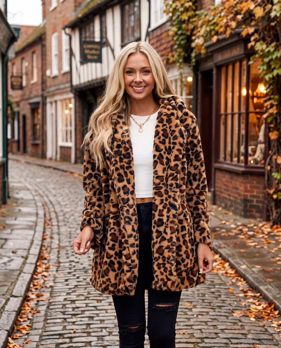 Women's Faux Fur Open Front Midi Winter Coat