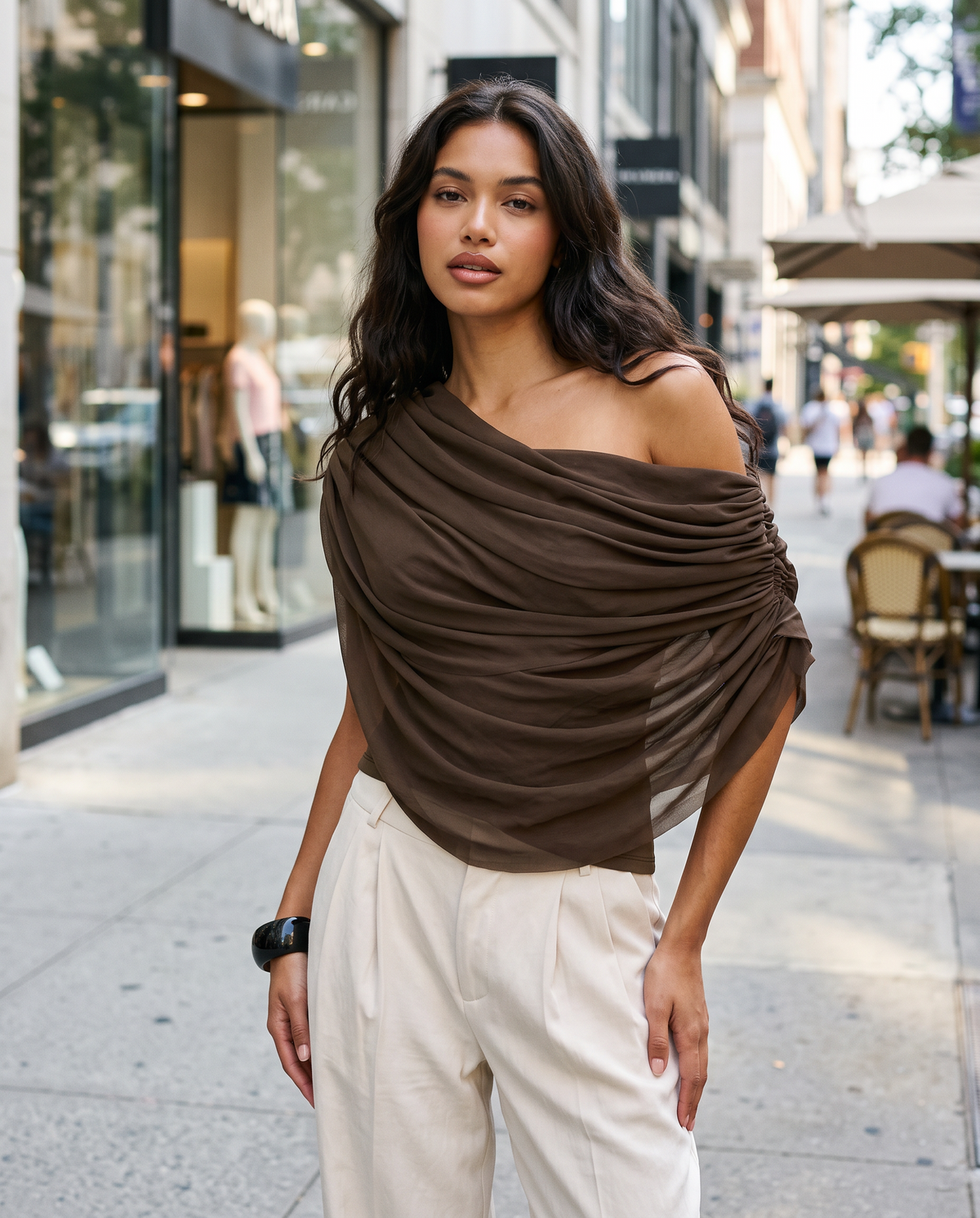 Women's Sultry Cape-Style Ruched Blouse