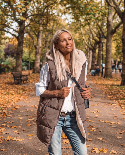 Women's Reversible Puffer Gilet Sherpa Lined Hooded Sleeveless Coat