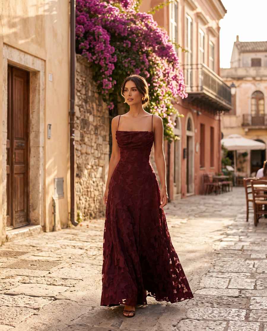 Women's Floral Maxi Dress Thin Straps with A-Line Silhouette