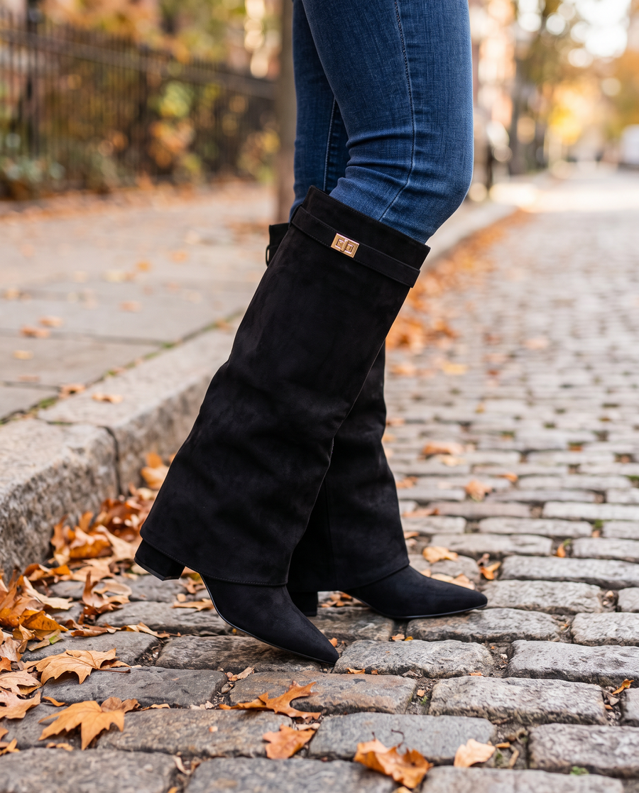 Women's Knee High Boots with Pointed Toe and Straight Shaft
