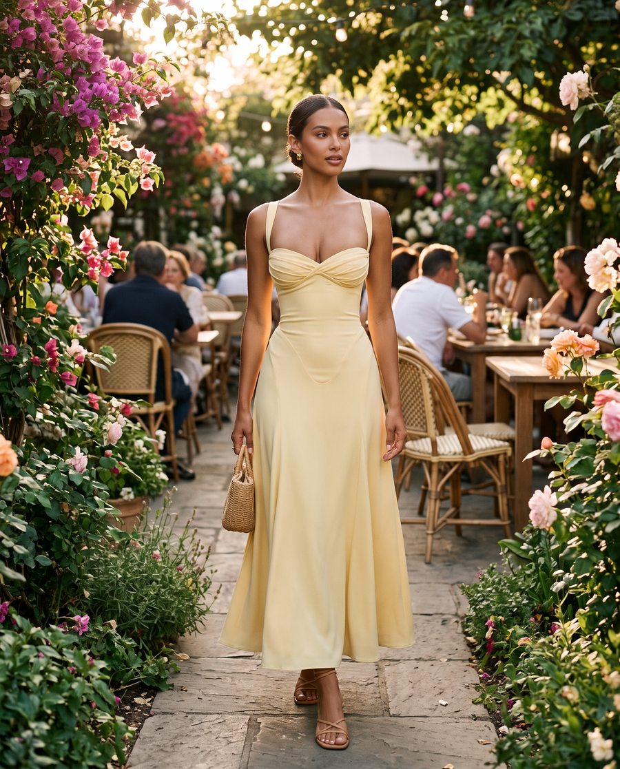 Women's Maxi Dress Sleeveless with Sweetheart Neckline and A-Line Silhouette