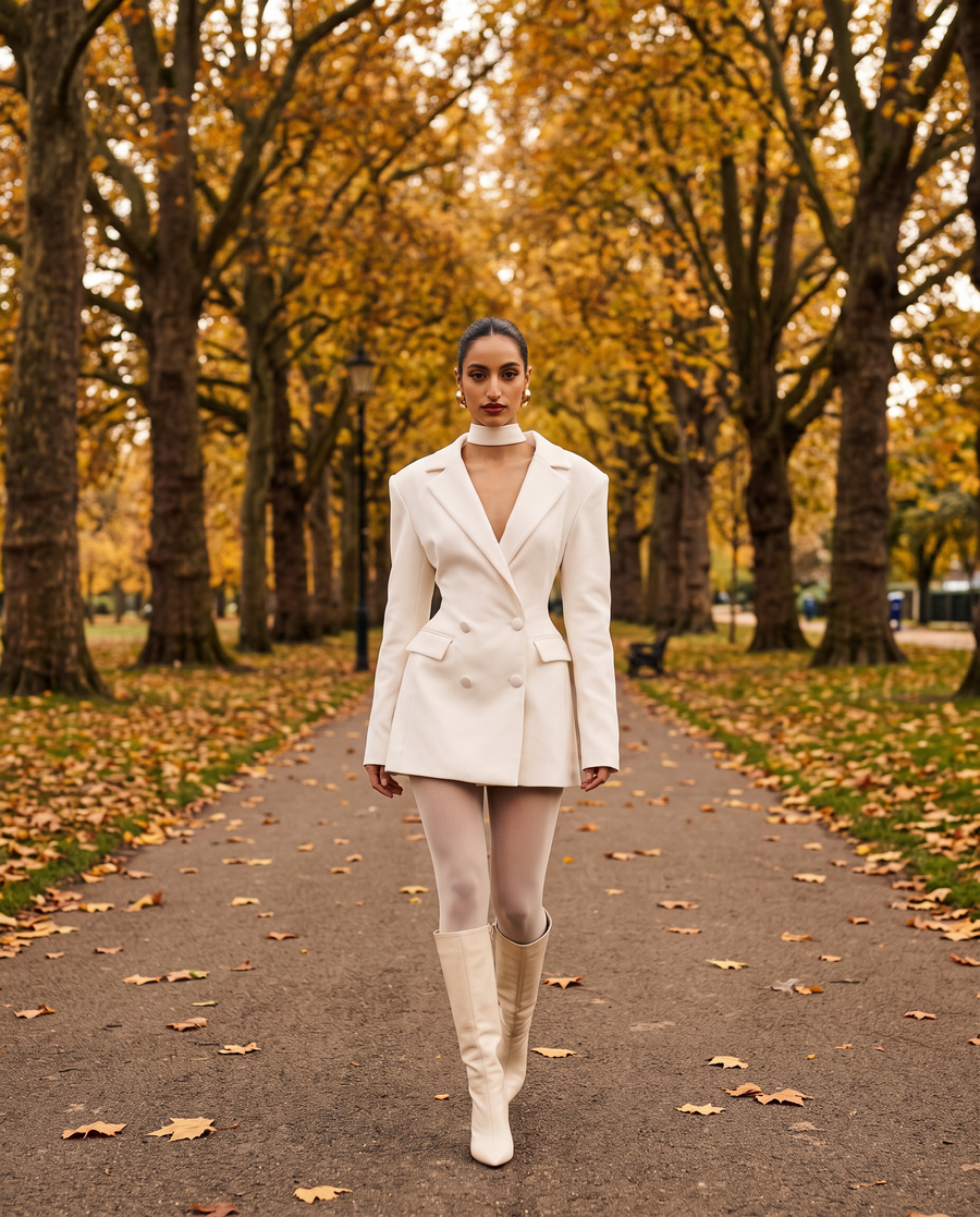 Women's Blazer Dress Double-Breasted Tailored with Notch Lapel