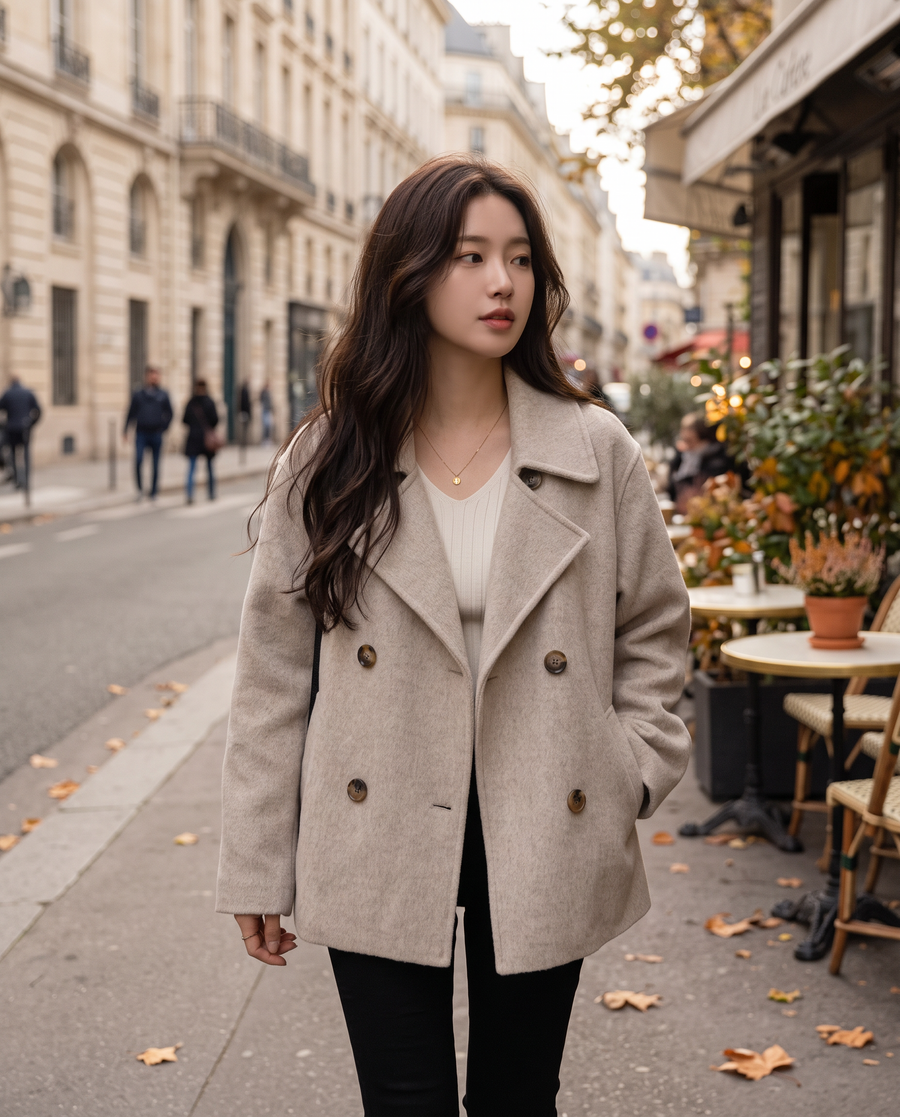 Women's Double-Breasted Blazer with Notched Lapel