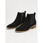 Women's Pointed Toe Chelsea Ankle Boots Low Block Heel - Black