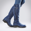 Women's Tall Boots with Adjustable Buckle and Anti-Slip Sole - Navy blue