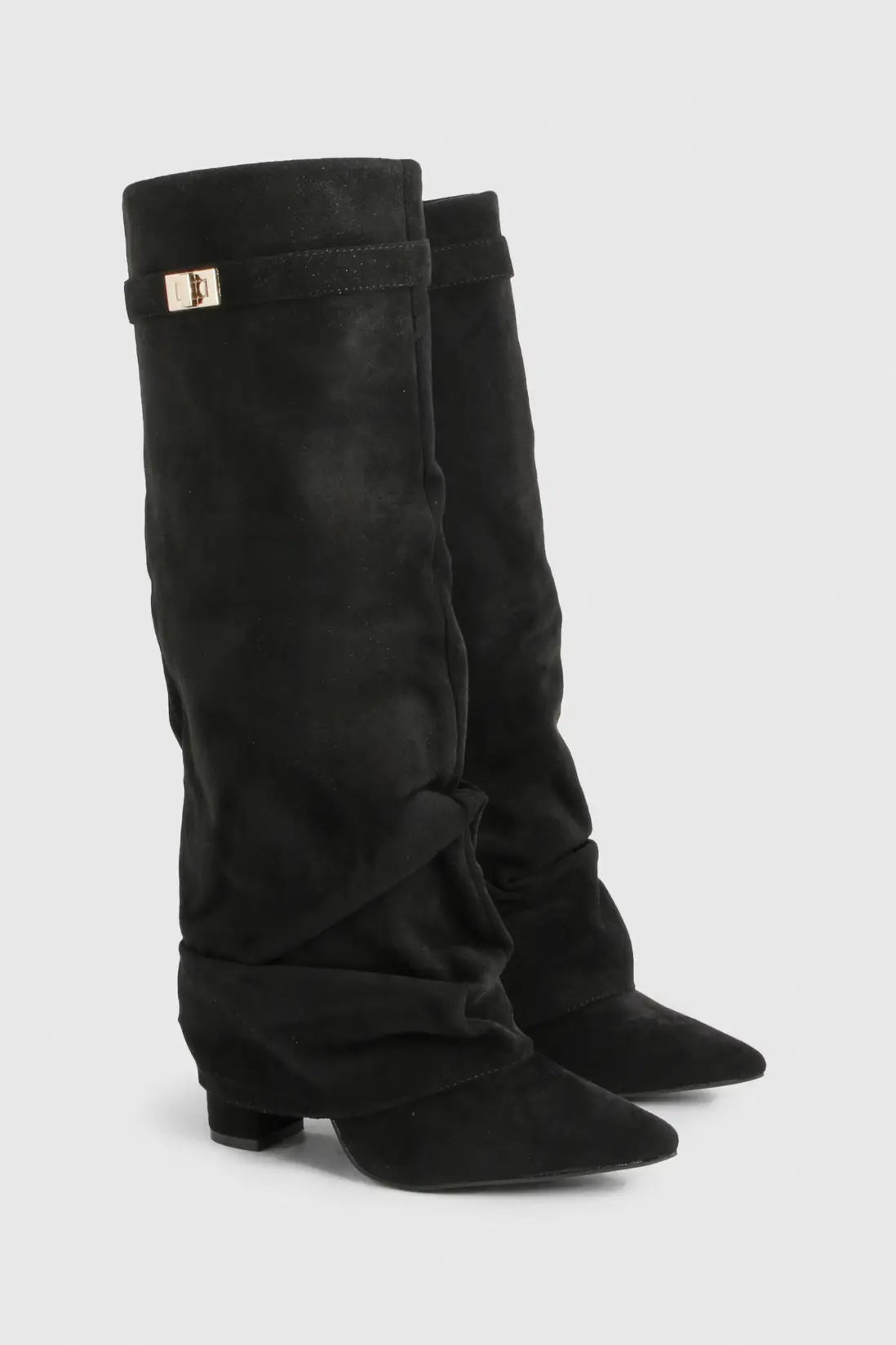 Women's Slouch Boots with Pointed Toe and Low Heel - 10
