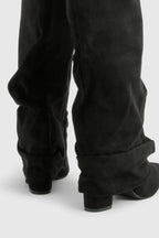 Women's Slouch Boots with Pointed Toe and Low Heel - 9