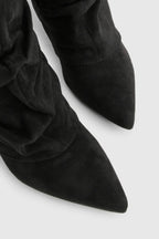 Women's Slouch Boots with Pointed Toe and Low Heel - 11