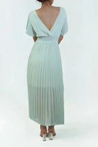 Women's Maxi Dress Pleated with V-Neck and Flutter Sleeves - 3