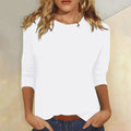 Women's Crew Neck Top with Three-Quarter Sleeves and Relaxed Fit - White