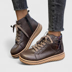 Women's Ankle Boots with Lace-Up Front and Woven Sole - Brown