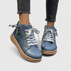 Women's Ankle Boots with Lace-Up Front and Woven Sole - Blue