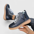 Women's Ankle Boots with Lace-Up Front and Woven Sole - Black