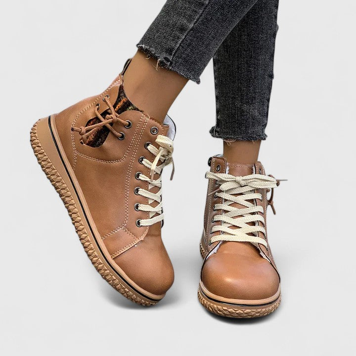 Women's Ankle Boots with Lace-Up Front and Woven Sole - 8