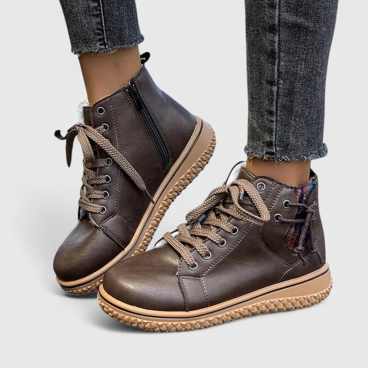 Women's Ankle Boots with Lace-Up Front and Woven Sole - 9