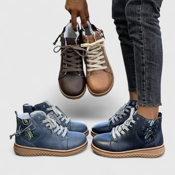 Women's Ankle Boots with Lace-Up Front and Woven Sole - 10