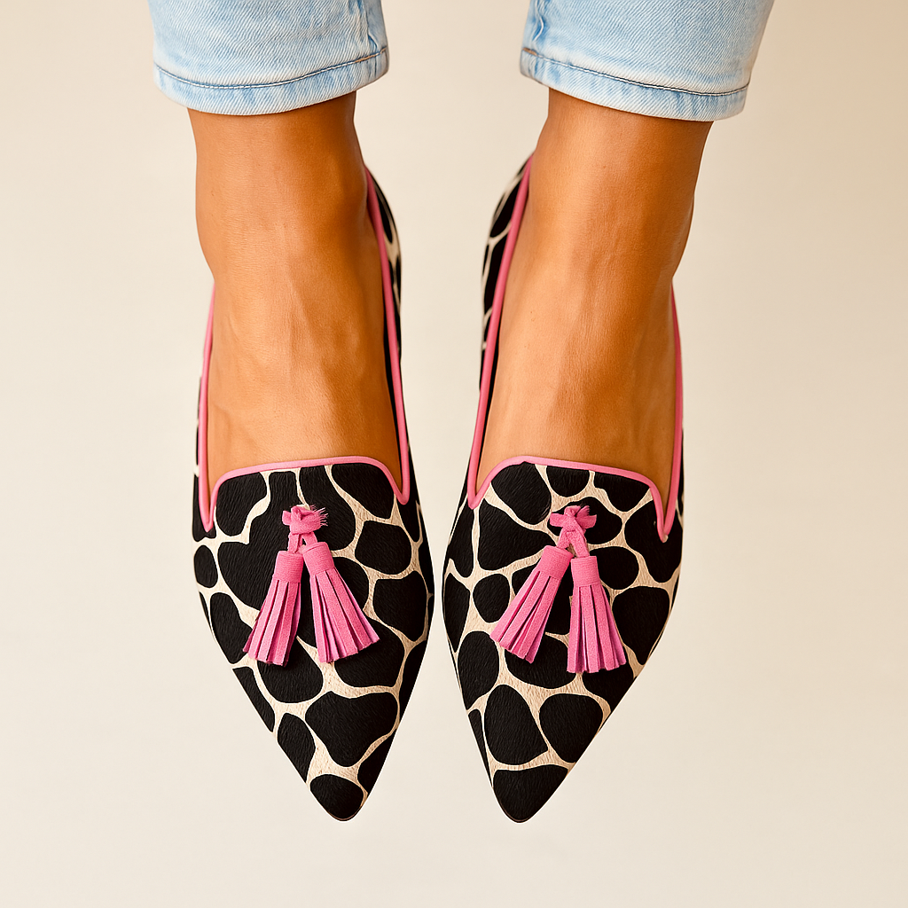 Women's Pointed Toe Loafers with Tassel Detail and Contrast Trim - 2