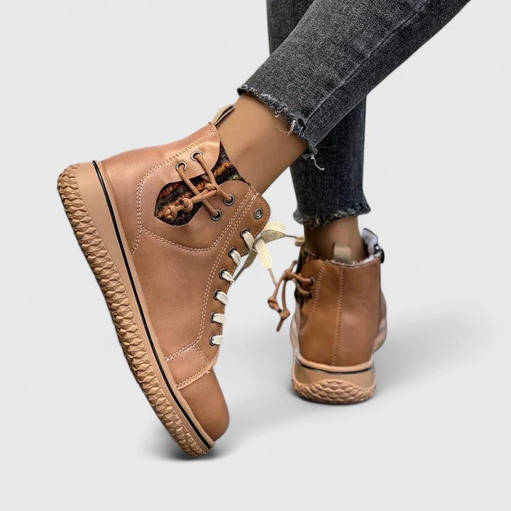 Women's Ankle Boots with Lace-Up Front and Woven Sole - 12