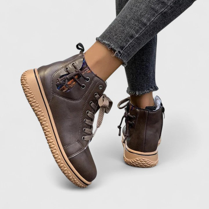 Women's Ankle Boots with Lace-Up Front and Woven Sole - 13