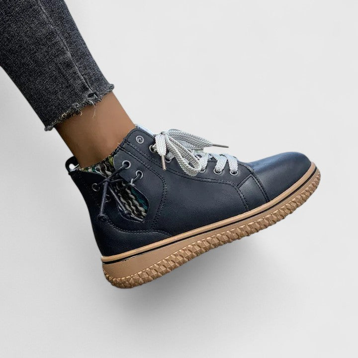 Women's Ankle Boots with Lace-Up Front and Woven Sole - 3