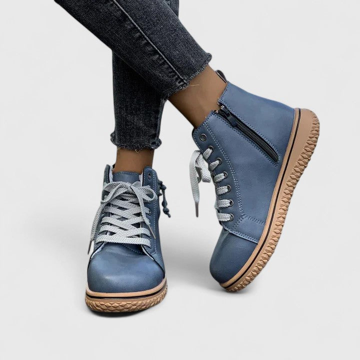 Women's Ankle Boots with Lace-Up Front and Woven Sole - 4