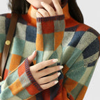 Women's Jumper Roll Neck Checked Loose Fit - 6