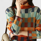 Women's Jumper Roll Neck Checked Loose Fit - 2