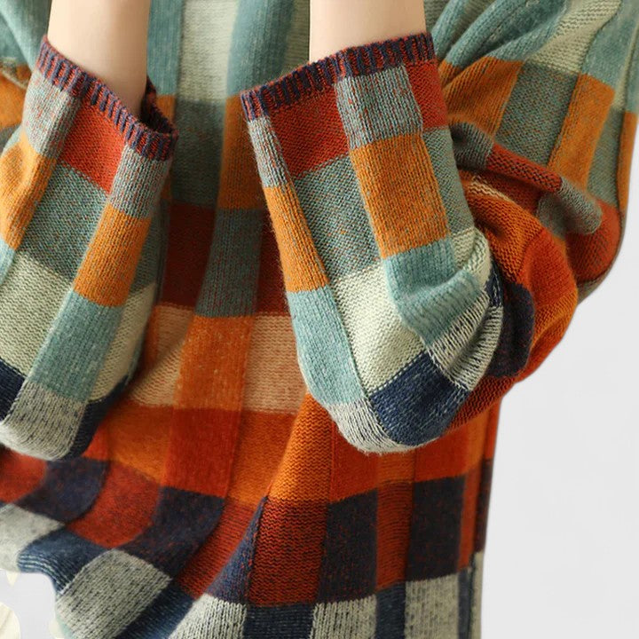 Women's Jumper Roll Neck Checked Loose Fit - 5