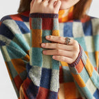 Women's Jumper Roll Neck Checked Loose Fit - 7