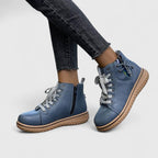 Women's Ankle Boots with Lace-Up Front and Woven Sole - 5