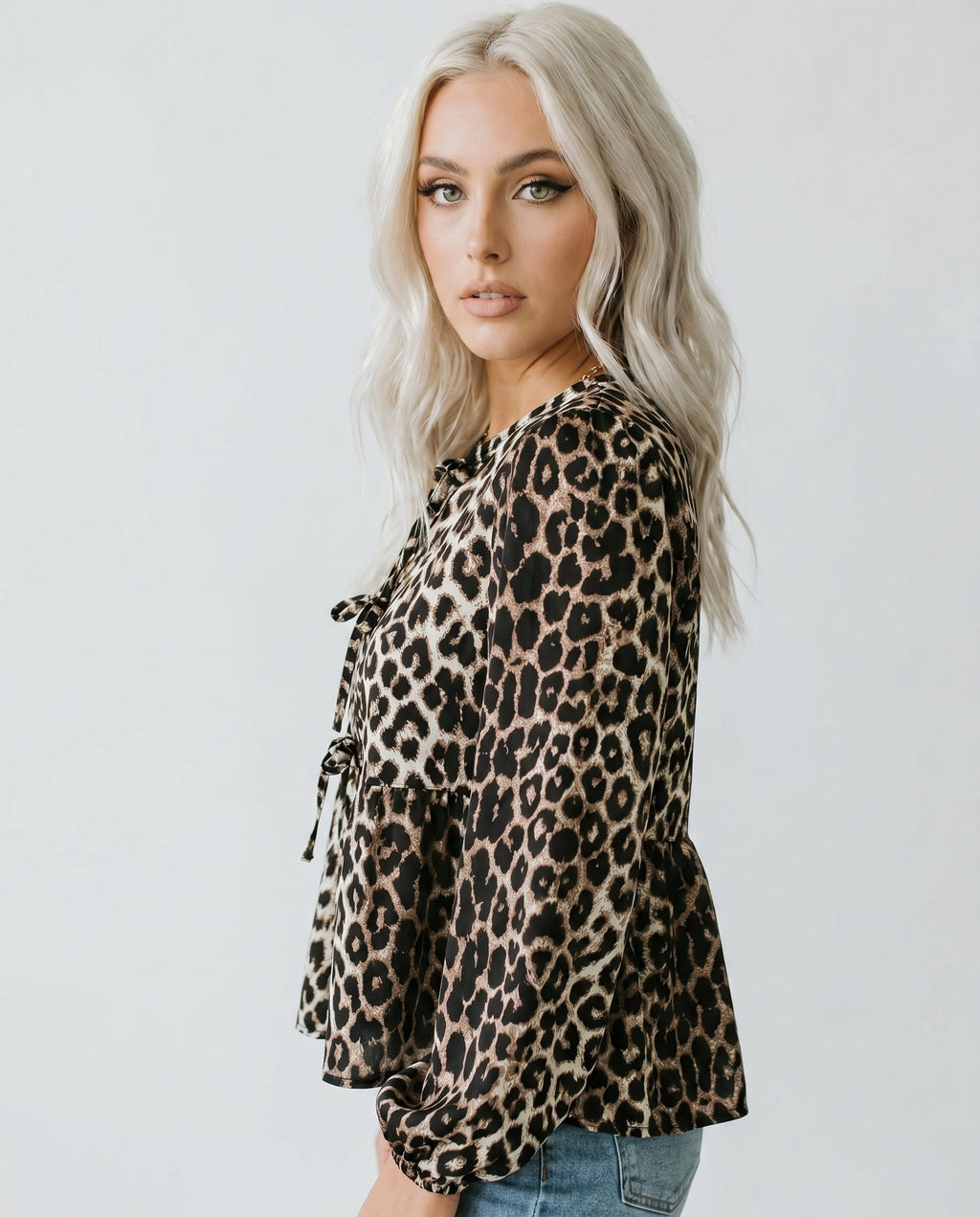 Women's Blouse with Leopard Print and Tie Front - 3