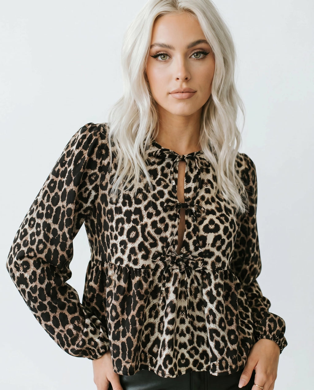 Women's Blouse with Leopard Print and Tie Front - 4