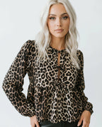 Women's Blouse with Leopard Print and Tie Front - 4