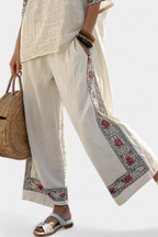 Women's Embroidered Blouse and Wide-Leg Trousers Set - 3