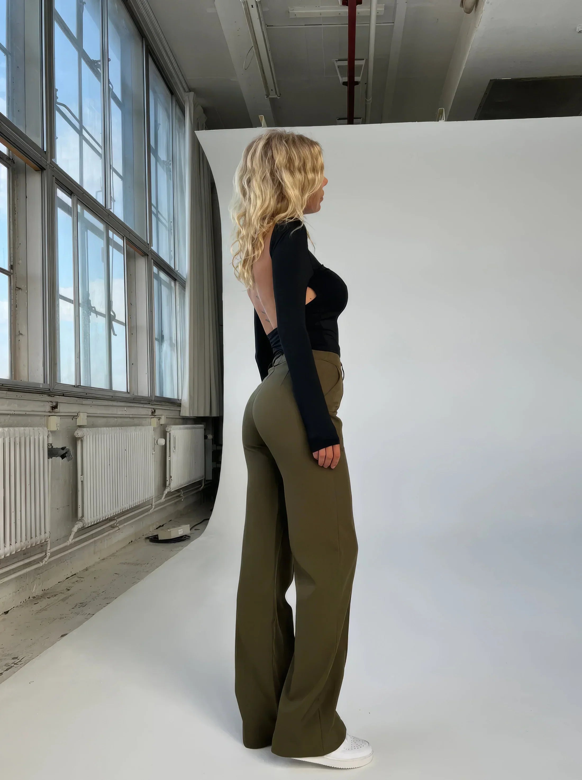 Women's High Waist Wide Leg Trousers with Tailored Finish - 9
