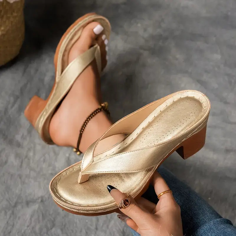 Women's Toe-Post Low Wedge Sandals - Gold